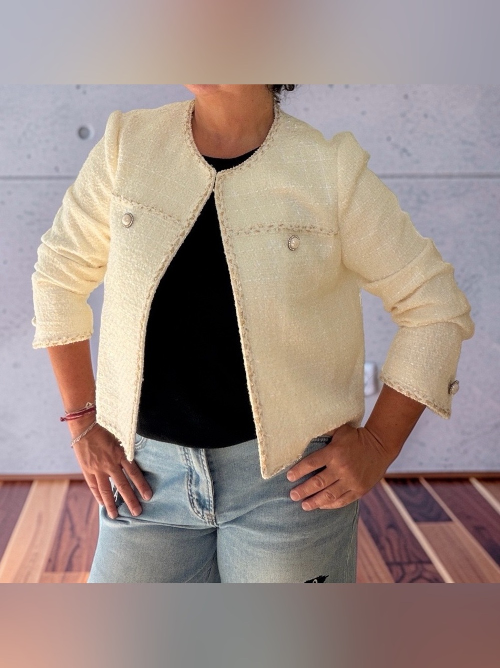 CreamStylish Open-Front Jacket - Picture 4 of 8